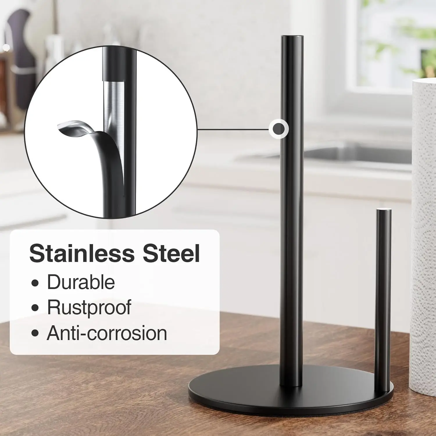 

Держатель для бумажных полотенец Черный, диспенсер для кухонных рулонов премиум-класса из нержавеющей стали, органайзер для рулонов на столешнице с утяжеленным основанием