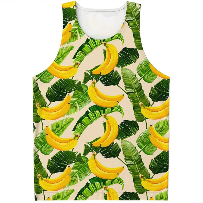 Tropical Plants Banana Pattern Tank Tops For Men Kids Summer Street Sleeveless Vest Casual 3D Printed Fruits Loose Tee Shirts