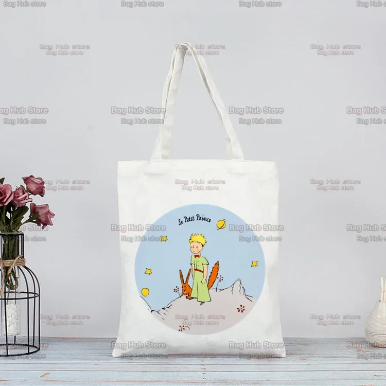 Pequeno príncipe gráfico terra espaço harajuku kawaii sacola de compras bolsa eco shopper reciclagem saco reutilizável tote personalizado