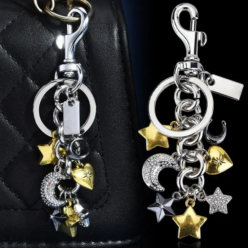 NEW Celestial Moon Star Keychain Mixed Metal Rhinestone Bag Charm Custom Engraved Aesthetic Purse Pendant Unique Gifts For Women