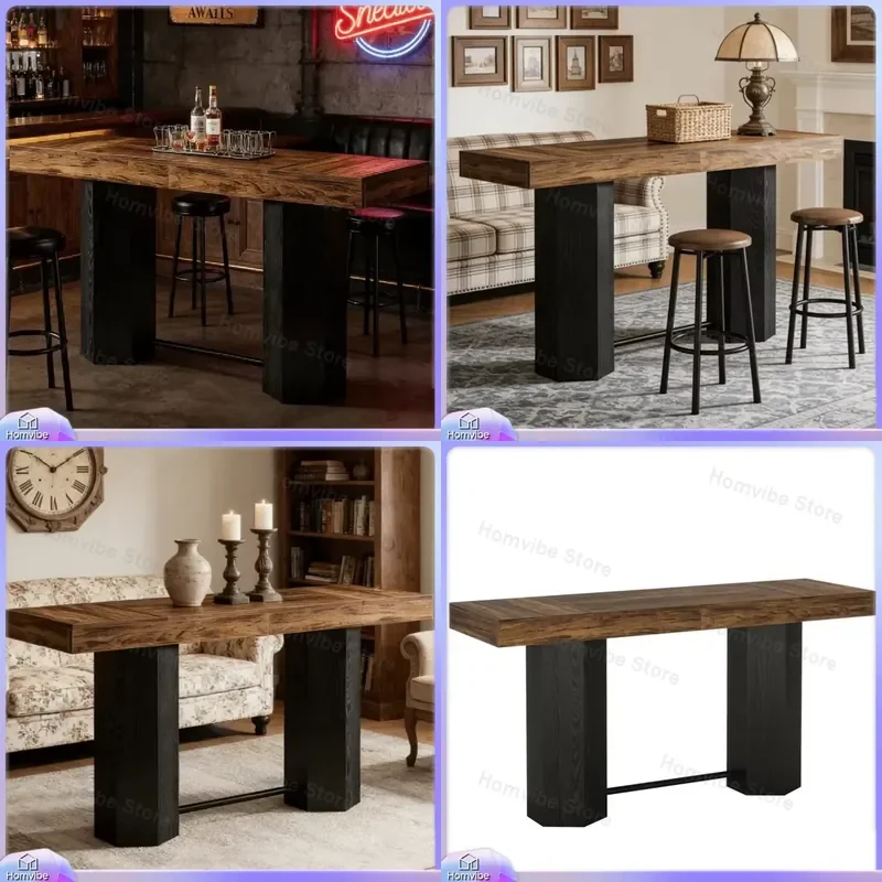 

Modern Bar Table for Home Bar Setup Height Adjustable Stainless Steel Counter Height Table with Wooden Top for Kitchen Dining