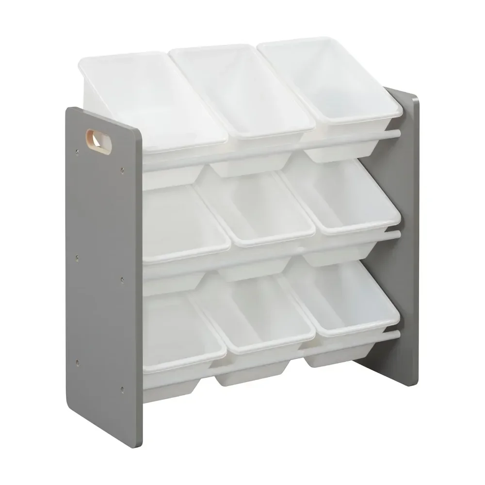 

3-Tier Organizer with 9 Bins, Toy Storage, Grey/White