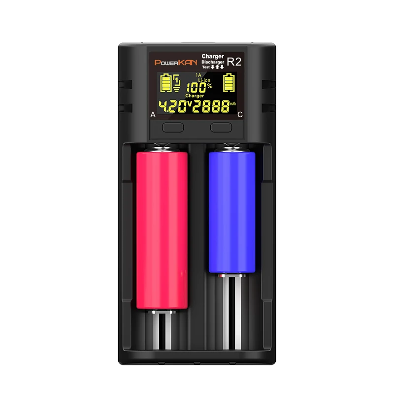 POWERKAN R2 Battery Charger LCD Display Suitable for charging 2 3.7V multi-size Li-ion batteries and 1.2V AA AAA NiMH batteries