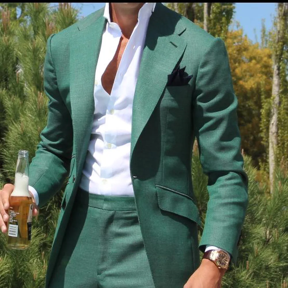 

2024 Latest Design Mens Dinner Party Prom Suit Groom Tuxedos Groomsmen Wedding Blazer Suits for men Stylish Green (Jacket+Pants)