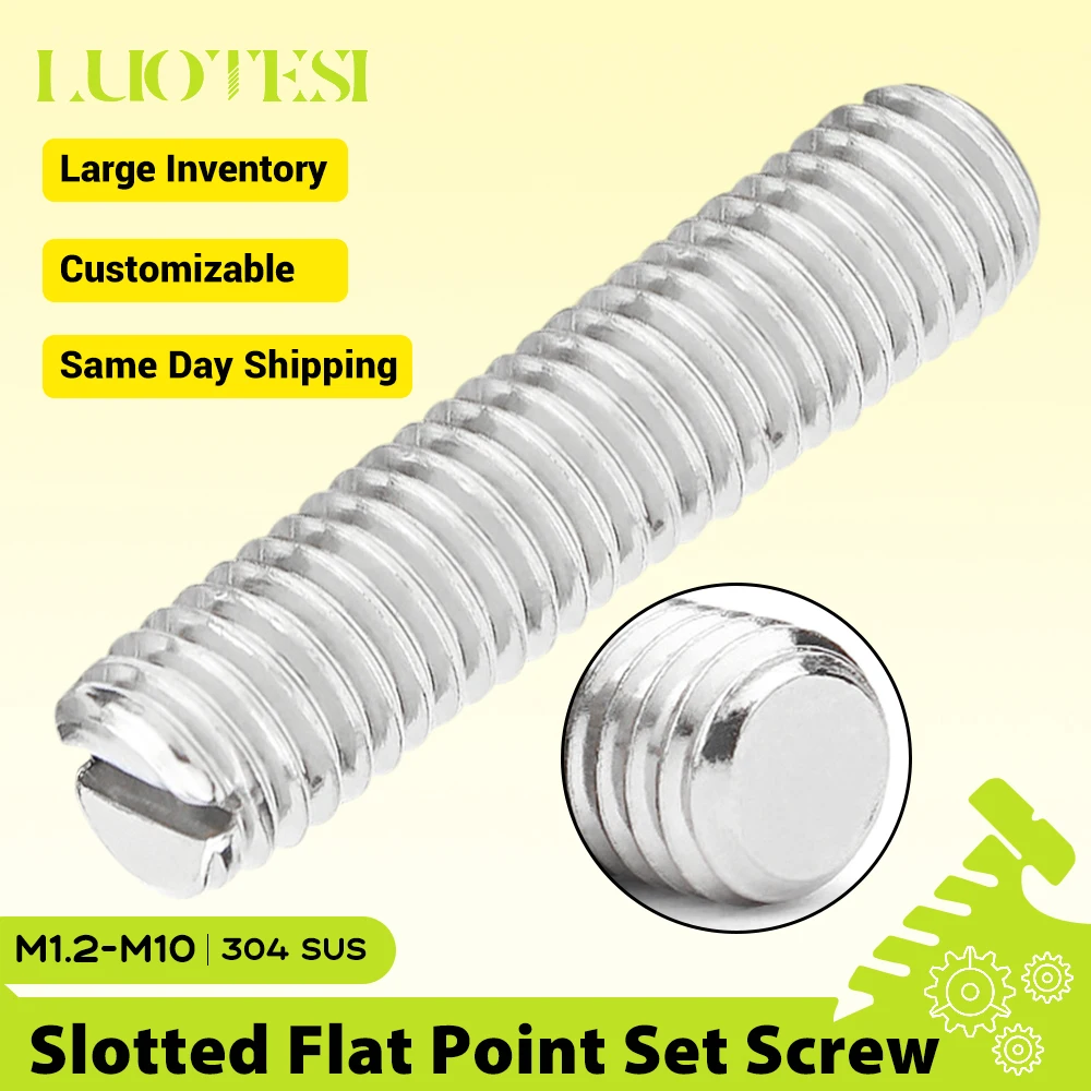 Slotted Flat Point Set Screws 304 Stainless Steel M1.2 M1.6 M2 M2.5 M3 M4 M5 M6 M8 Slotted Headless Grub Screws for Door Lock