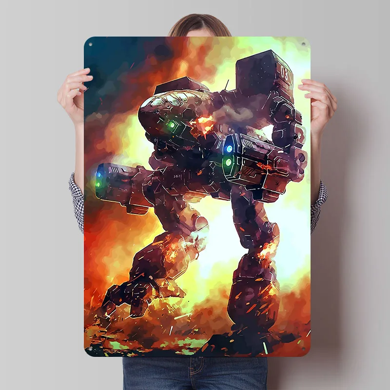 الميكانيكية المحارب في معركة النارية المعادن المشارك تين علامات الرجعية مخصص علامة معدنية لجدار الفن الديكور ديكور المنزل بار الملحقات