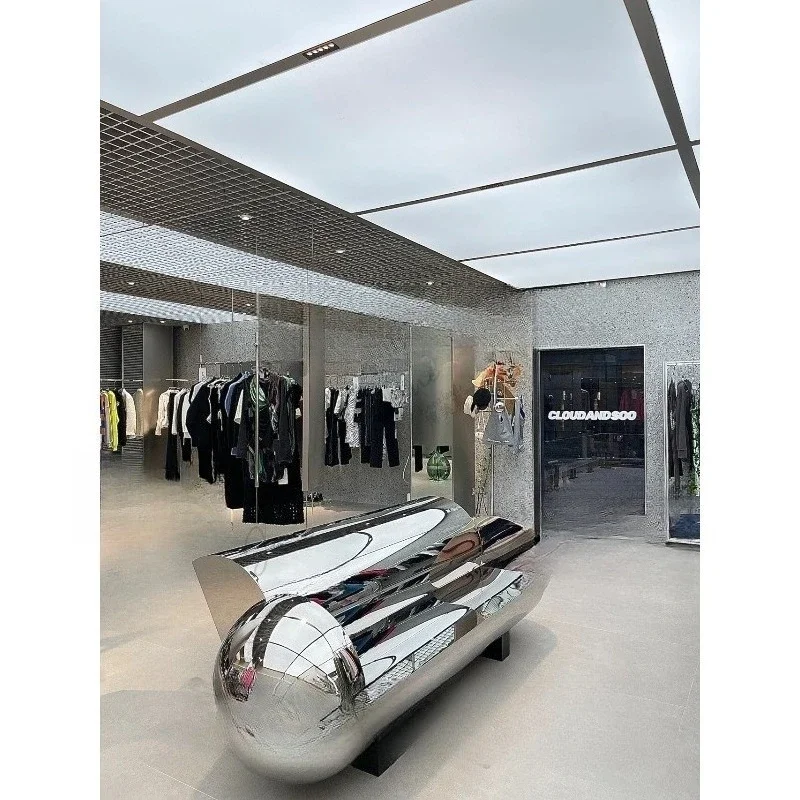 Photo display props, clothing store, photo shooting, stainless steel mirror stool