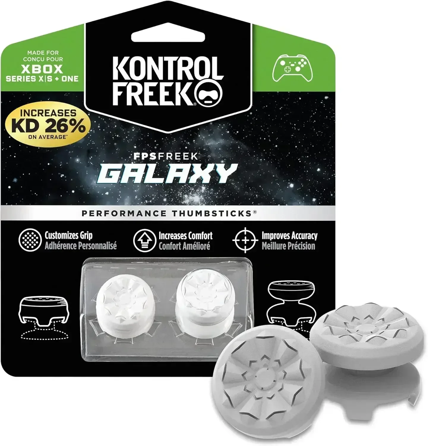 KontrolFreek FPS Freek Galaxy White for Xbox One and Xbox Series X Controller Performance Thumbsticks 1 High-Rise, 1 Mid-Rise