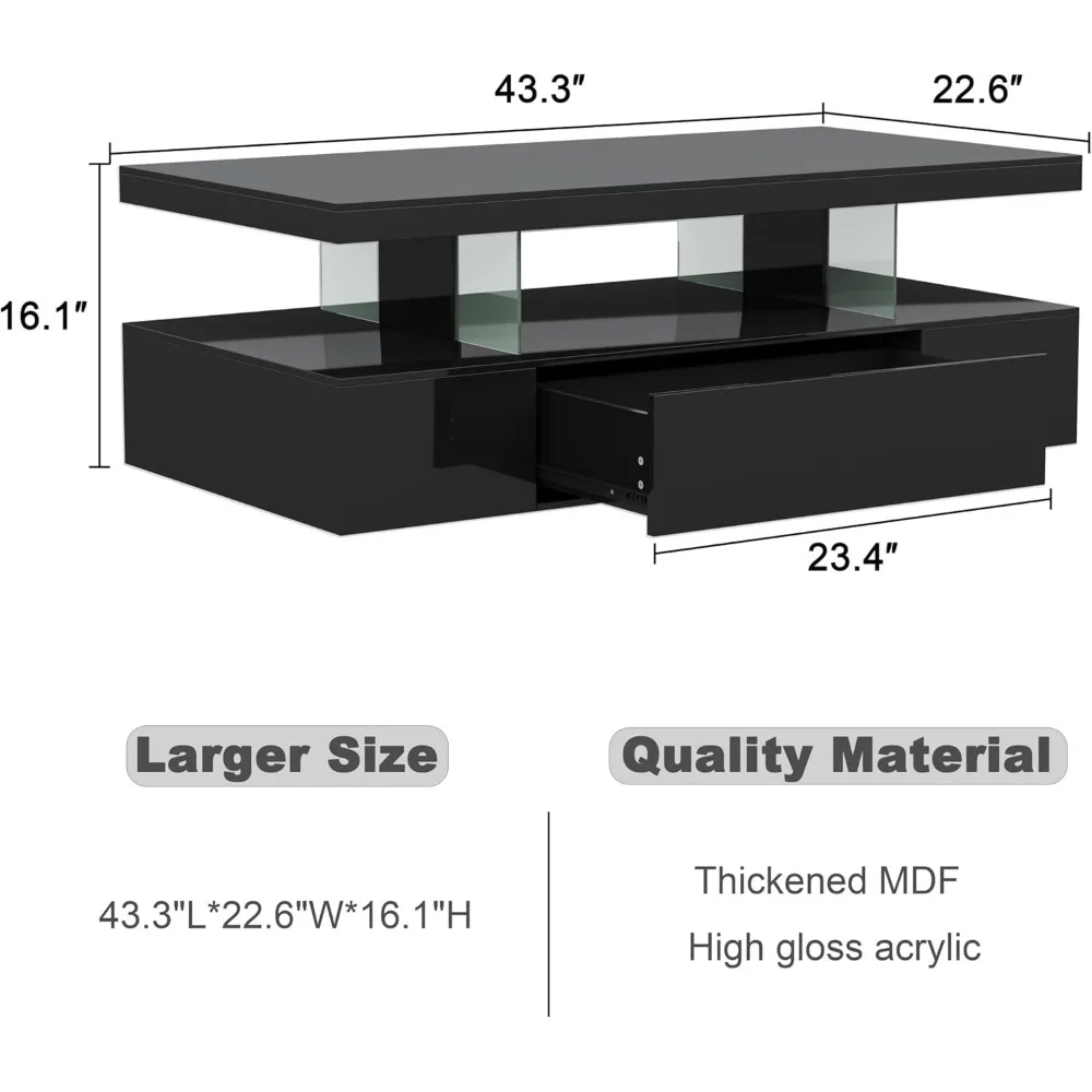 โต๊ะกาแฟ LED, โต๊ะกาแฟมันวาวสูง43.31ลิ้นชัก, ห้องนั่งเล่น, ห้องนอนพร้อมที่เก็บ, โต๊ะกาแฟยกสูง