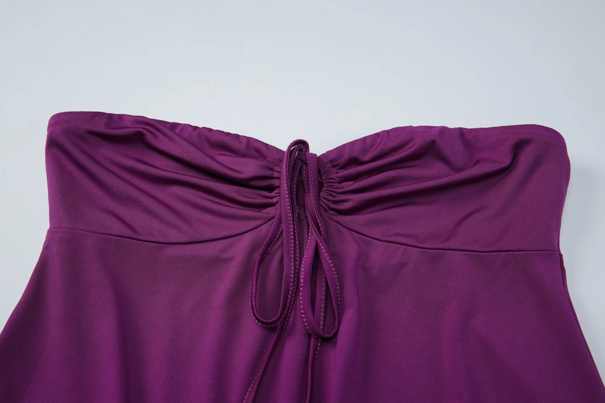 Hugcitar Damenmode, trägerloses Minikleid, einfarbig, mit Rüschen, Schnürung, gerüscht, sexy Sommerkleid, Sommer-Outfit, Strand, Urlaub, Party – Detail 5