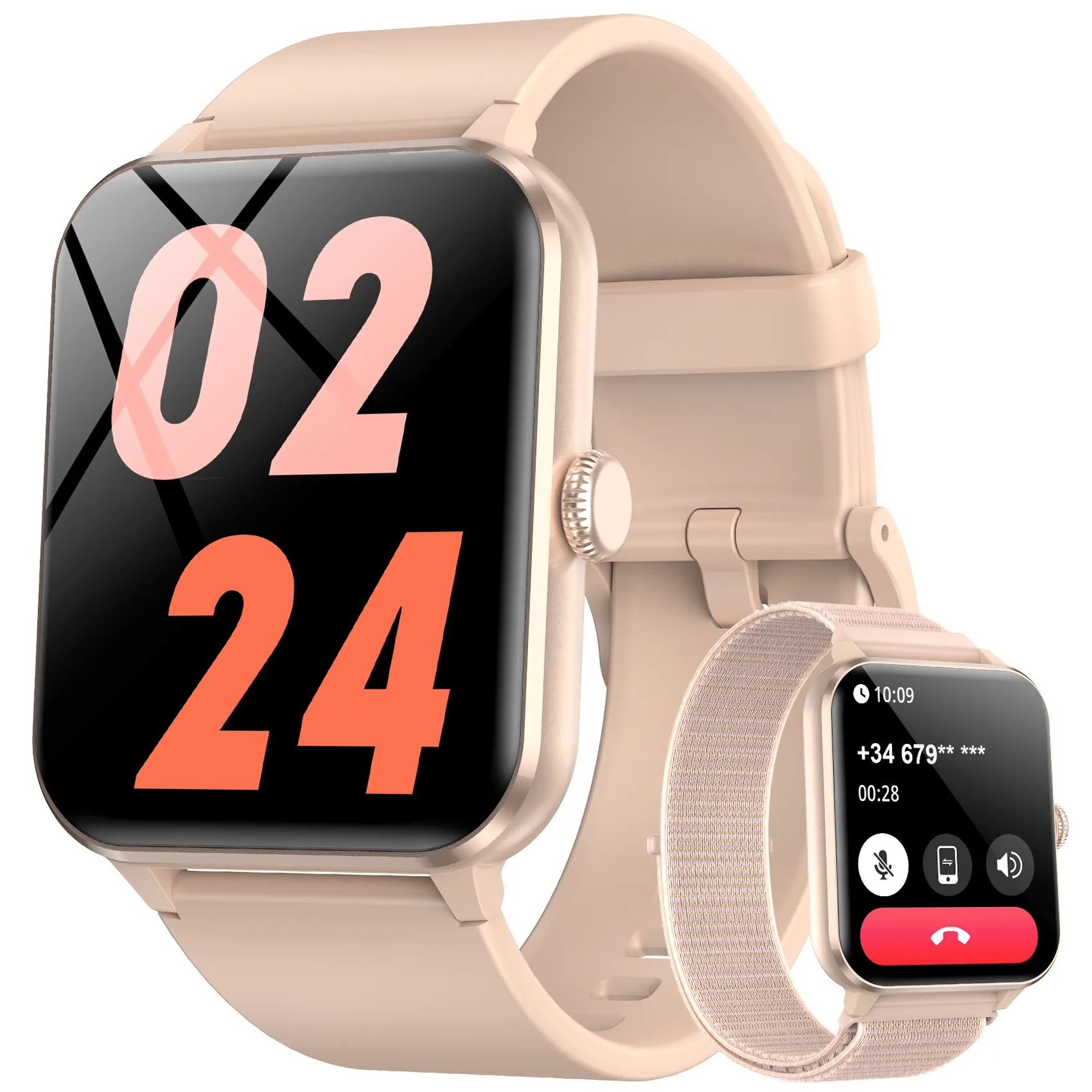 IOWODO Women Smart Watch 1.85" Bluetooth Call Fitness Watch Step Counter Camera Control Voice Assistant 350mAh Battery