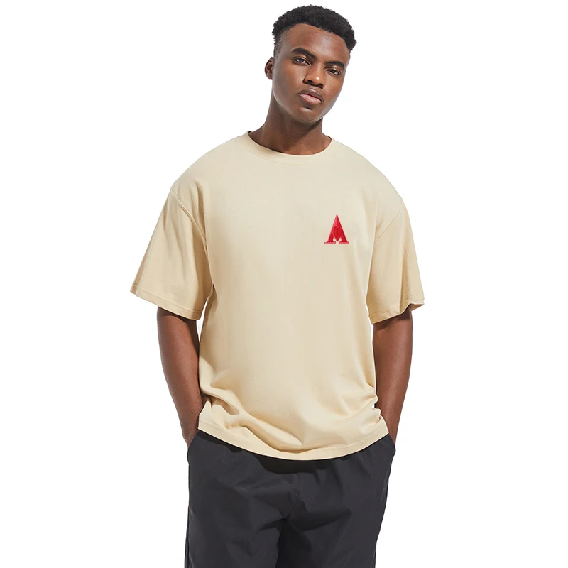 AMI AMORING New Heart shaped A Embroidered Men's T-shirt Loose All Cotton Round Neck Half Sleeve Trendy Brand Short Sleeve Top