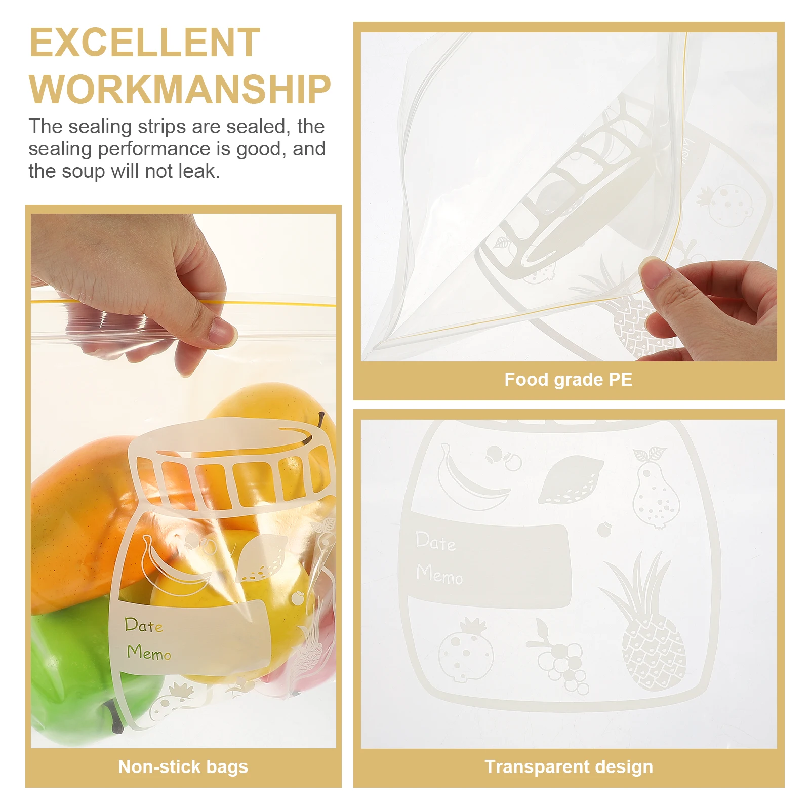 

20pcs Thickened Sealing Vegetable Storage Bags Transparent Airtight Refrigerator Snack Fresh Keeping Reusable Food Bag