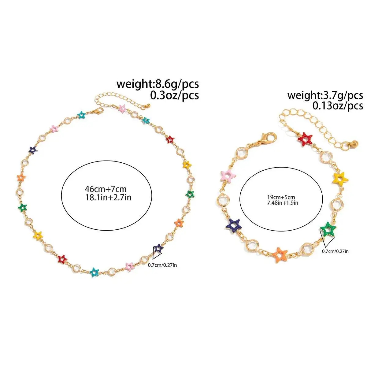 SHIXIN الهيب هوب الملونة ستار سلسلة قلادة سوار الرجال طقم مجوهرات Y2K قابل للتعديل قصيرة المختنق الإسورة الذكور المجوهرات هدية جديد