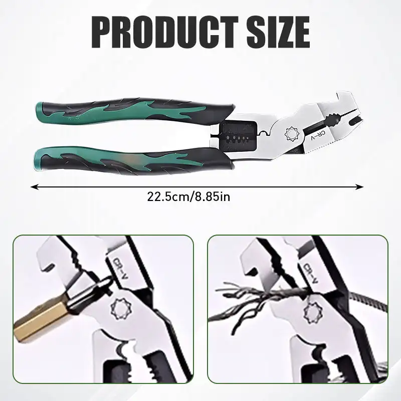 

5-IN-1 Curved Head Multi-Functional Wire Stripper Cable Cutters Heavy Duty Steel Elbow Wire Stripping Tool cuts/strips/crimps