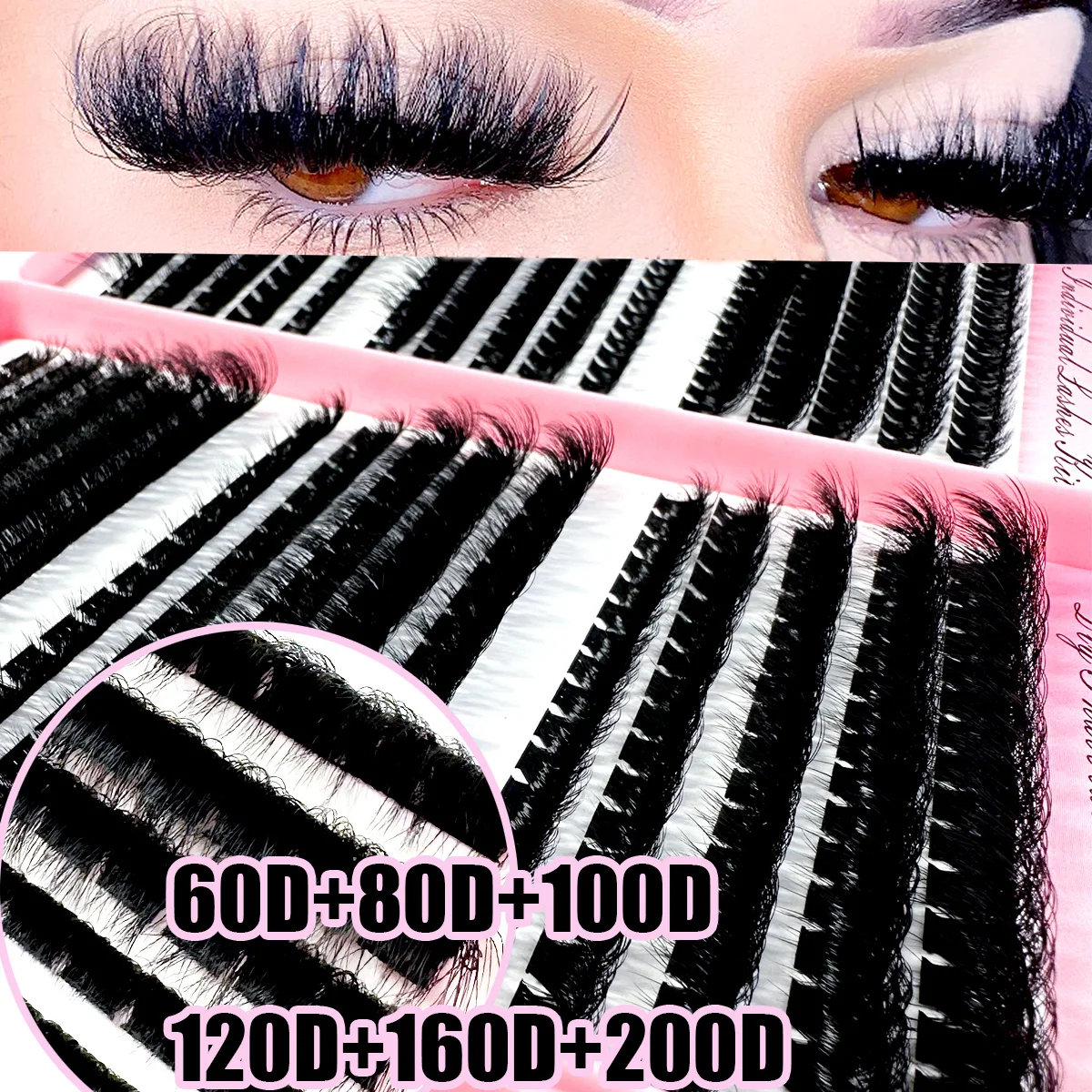 60D-200D /10-18mm Mix Wispy Einzelwimpernverlängerungen 480 Stück DIY Flauschige Wimpernbüschel 4 IN 1 Nerz-Kunstwimpern Make-up