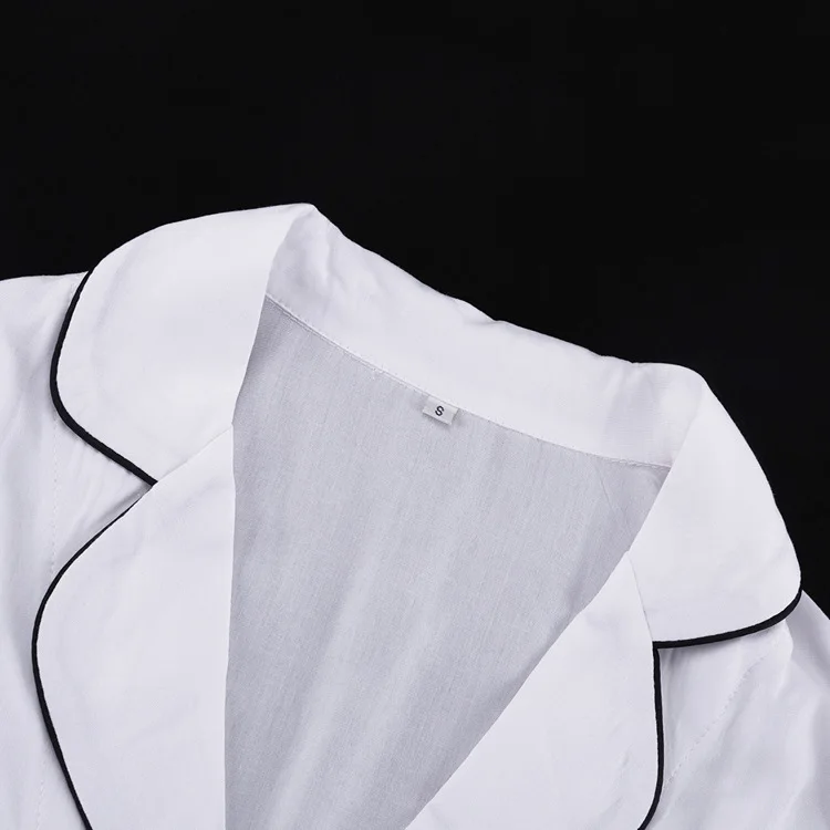 Fashion White Loose 2 Piece Sets Woman Outfit Elegant Long Sleeve Pockets Button Shirts + Patchwork Drawstring Shorts Set