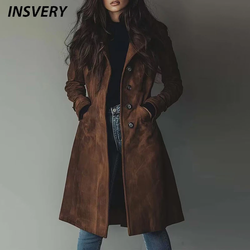 

Autumn Winter Long Sleeve Blazer Jacket Women Fashion Turn Down Collar Pocket Button Outerwear Women Casual Long Coat