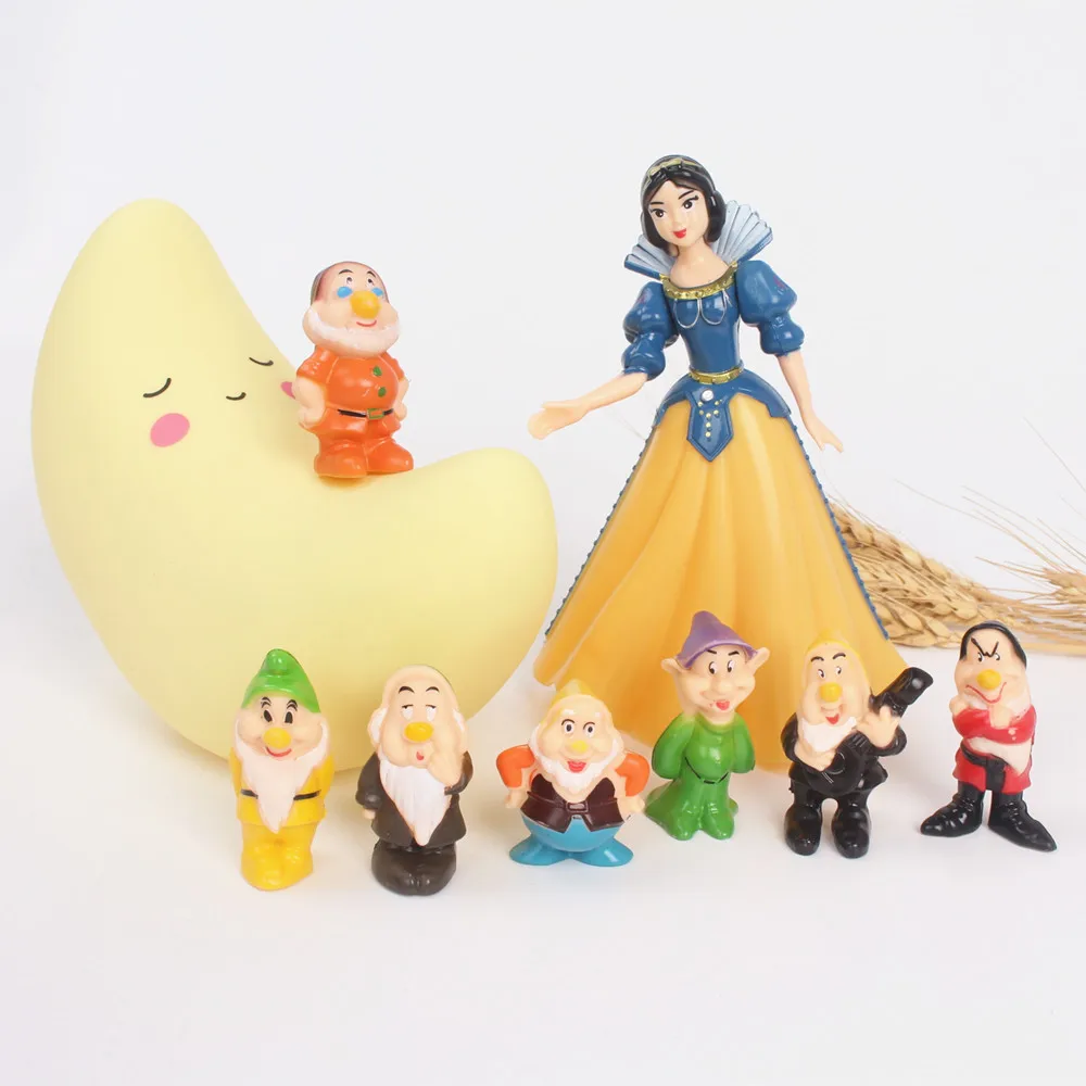 8Pcs/Lot Disney Movie Snow White And The Seven Dwarfs Ornament Action Figure Snow Princess Doll Hobby Collection Children Toys