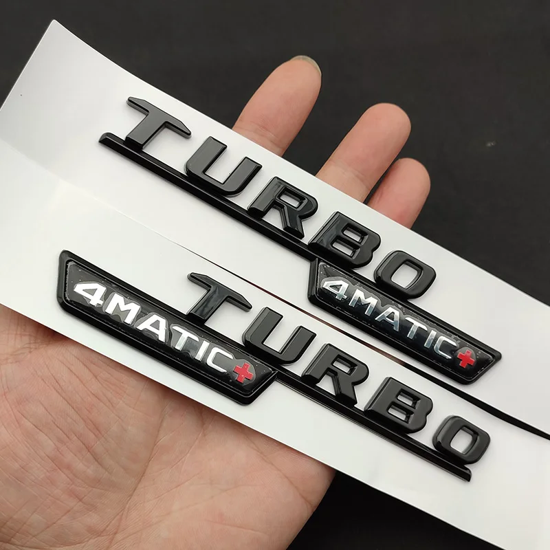 2pcs Car Letters Fender Trim Badge Turbo 4matic Plus Emblem Sticker For Mercedes A45 CLA45 AMG C117 GLA45 GLE53 X247 Accessories