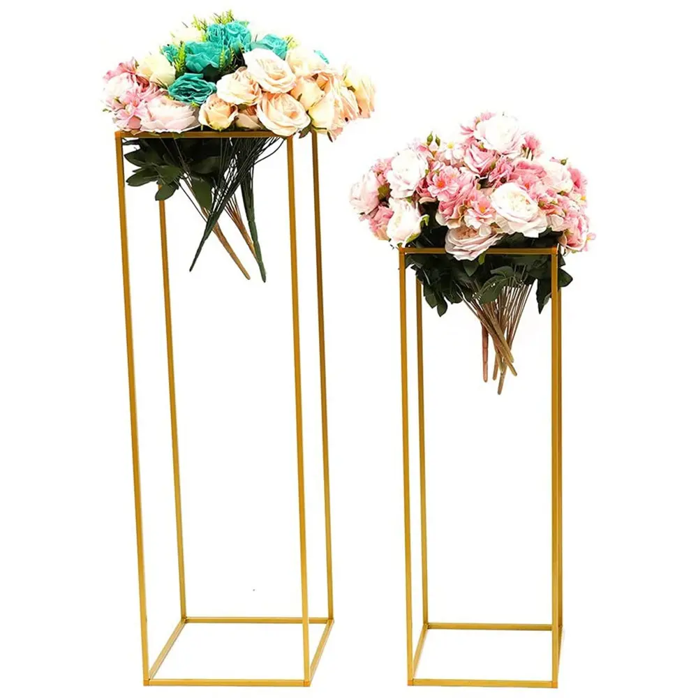 Wedding Decoration Gold Metal Flower Stand Centerpiece Wedding Table Gold Center Piece Stand Square Iron Bases For Centerpiece