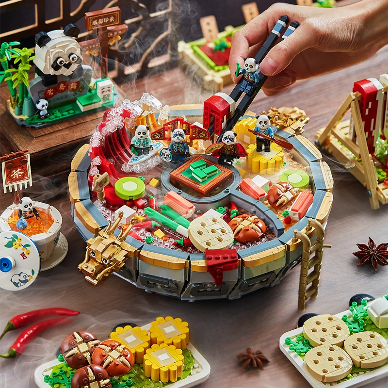 Sichuan Style Urban New IDEAS Mandarin Duck Hot Pot Creative Building Blocks Toys DIY Delicious Food Educational Brick Sets Gift