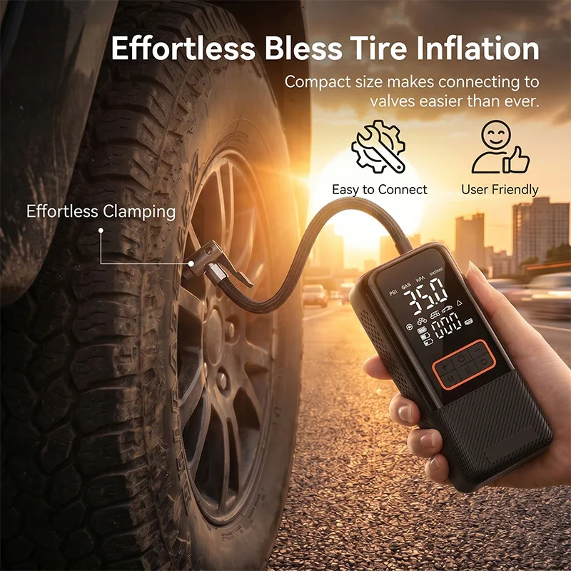 Portable Cordless Motorcycle Air Pump USB Type C Fast Charging Electric Tire Inflator for Bicycle Car Ball And Football