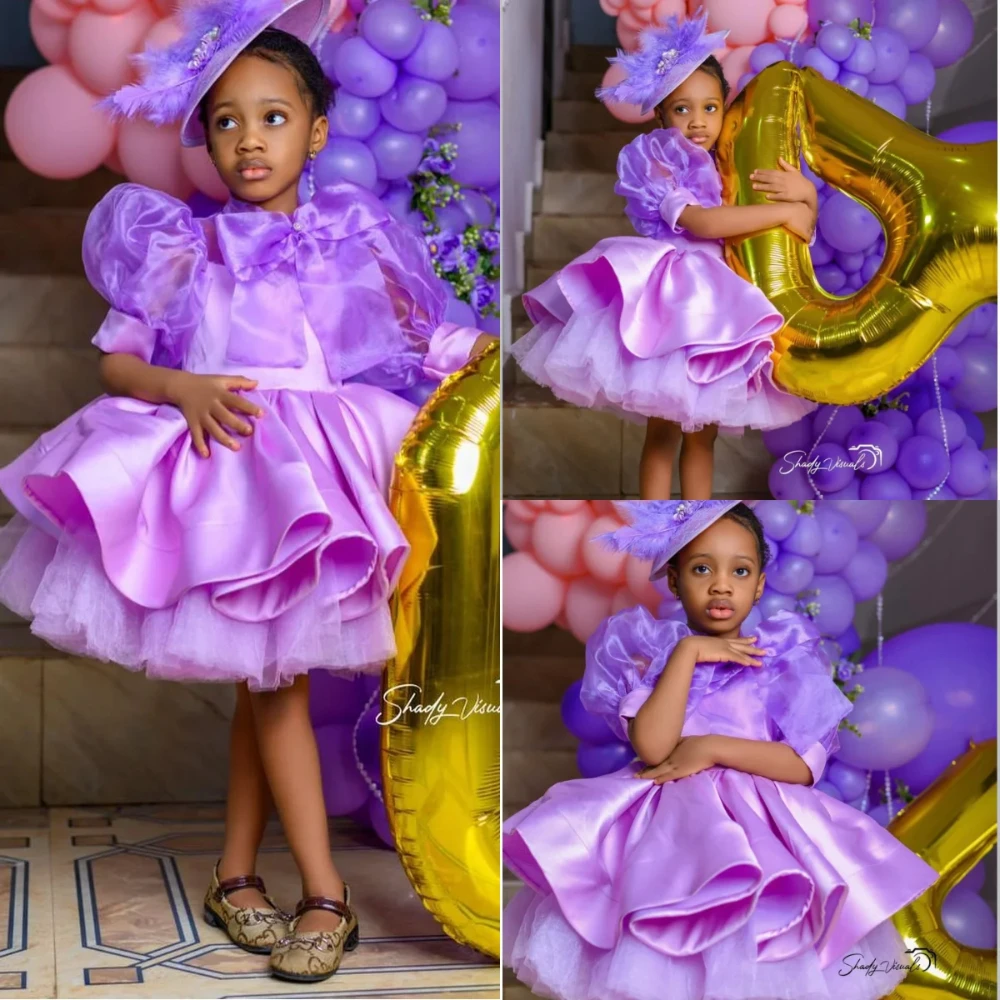 

Purple Girls Birthday Party Gowns Short Tutu Outfit Flower Girl Dress for Wedding Baby Kids Ball Gown for Photo Shoot Customized