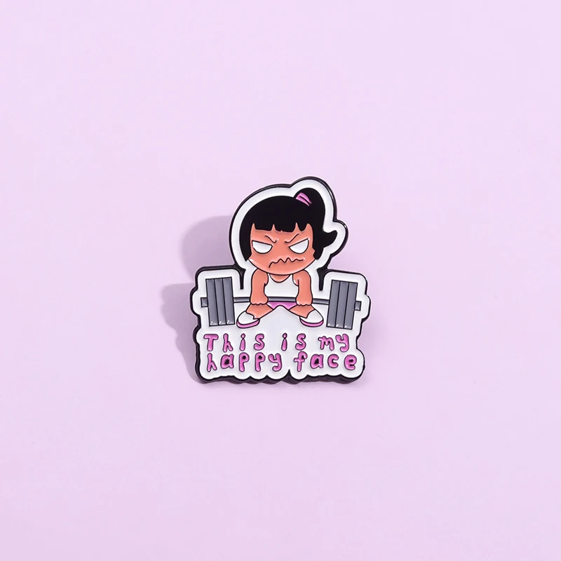 

This is My Happy Face Enamel Pins Funny Weightlifting Girl Painful Face Brooches Accessories Backpack Lapel Badge Jewelry Gift