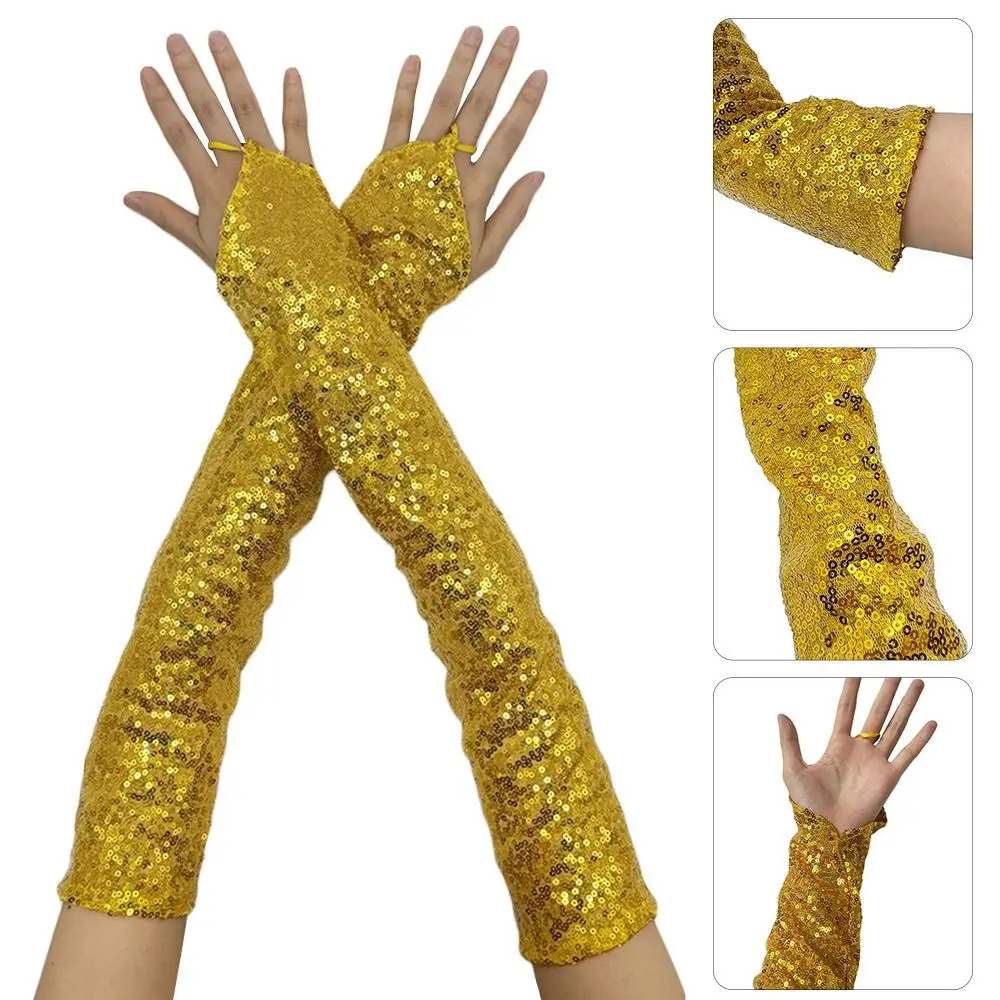 Fashion Vintage Sequins Gloves Shining Gothic Cosplay Mittens Fingerless Punk Performance Accessories Nightclub Stage