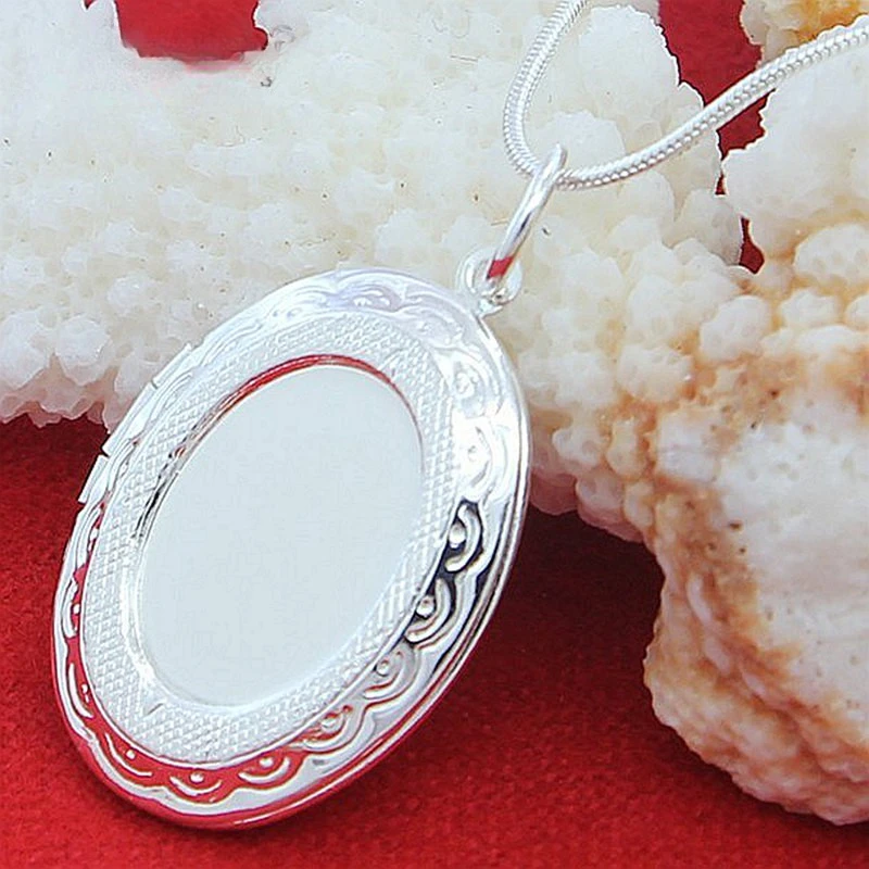 Silver Chain Necklace 925 Silver jewelry Round Photo Locket Pendant Necklace Charms Necklaces Snake Chain N313