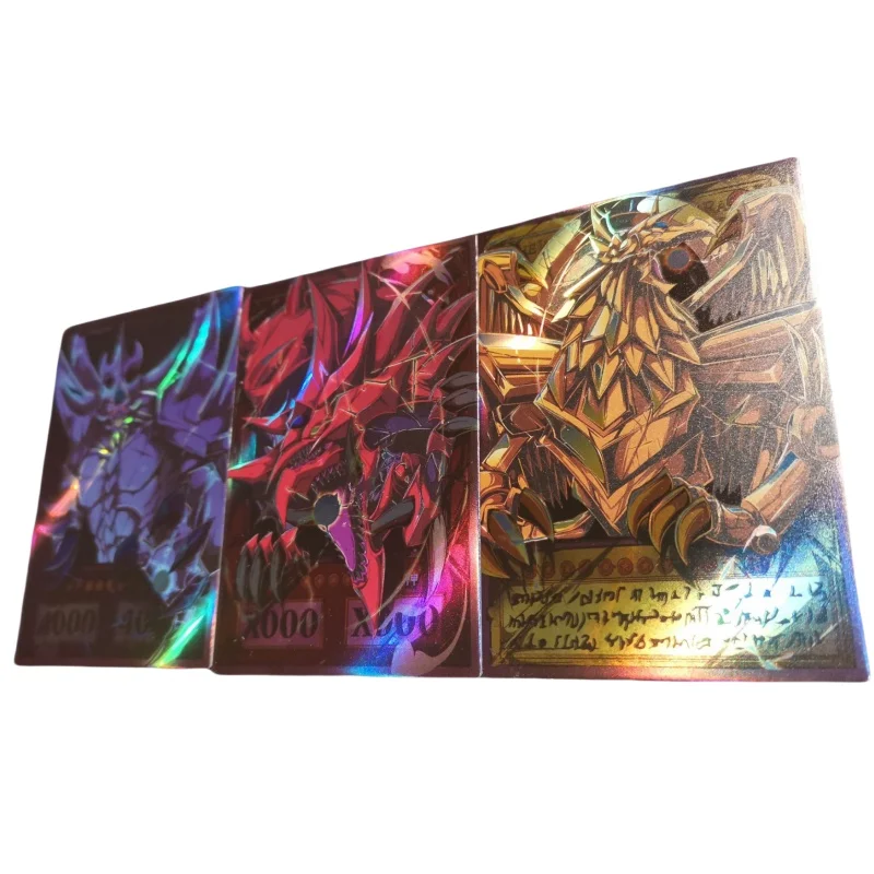 Tarjeta Flash Yu-Gi-Oh Dios egipcio DIY proceso de flash Normal un conjunto de 3 hojas colección de Anime figuras de juguete de acción regalos para un amigo