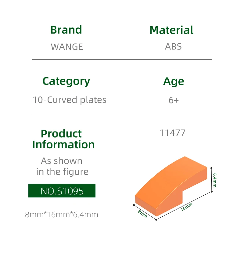 Wange 310Pcs/lot 11477 Slope Curved 2x1x2/3 Block Moc Color Accessories Compatible with Brick DIY Children\'s Toy Assembly Parts