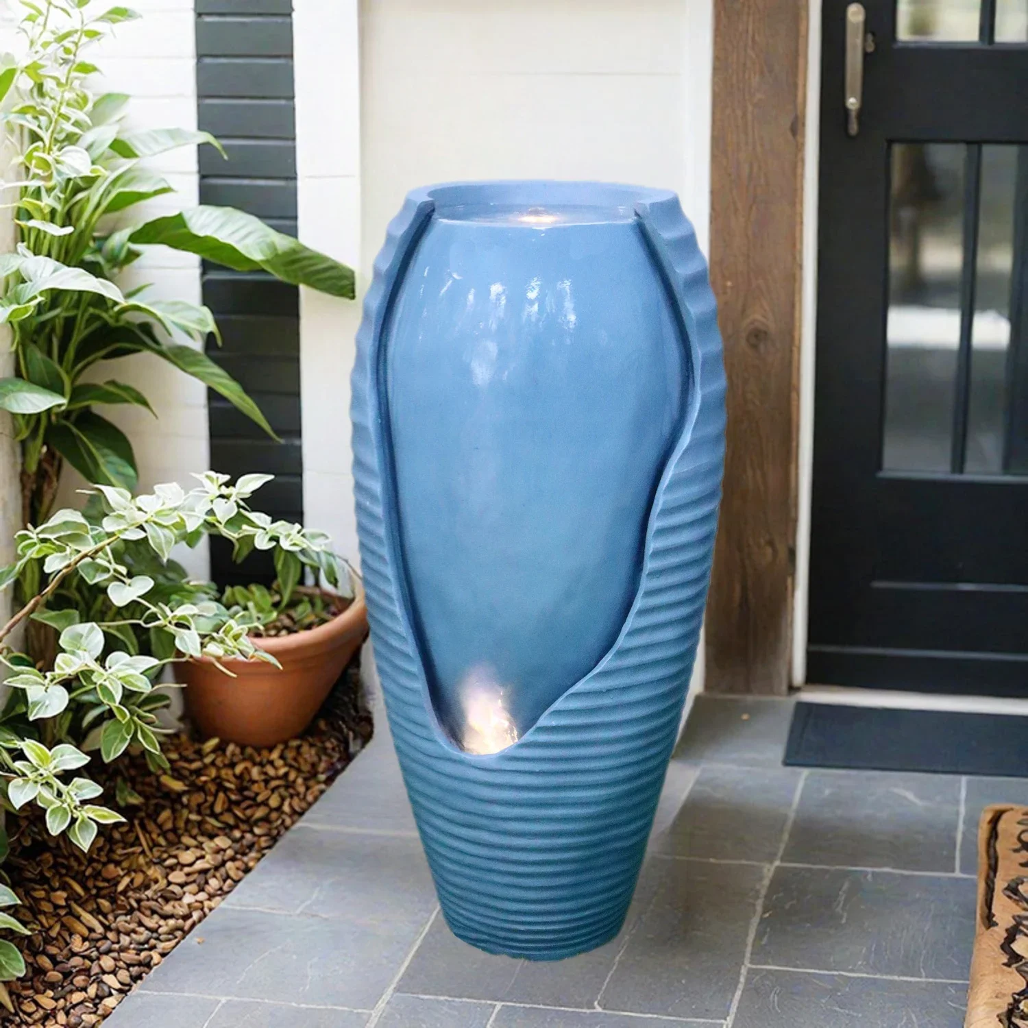 Courtyard Backyard Landscape Garden Waterfall Decoration Vase Modeling Outdoor Antique Jar Fountain with Light Emitting