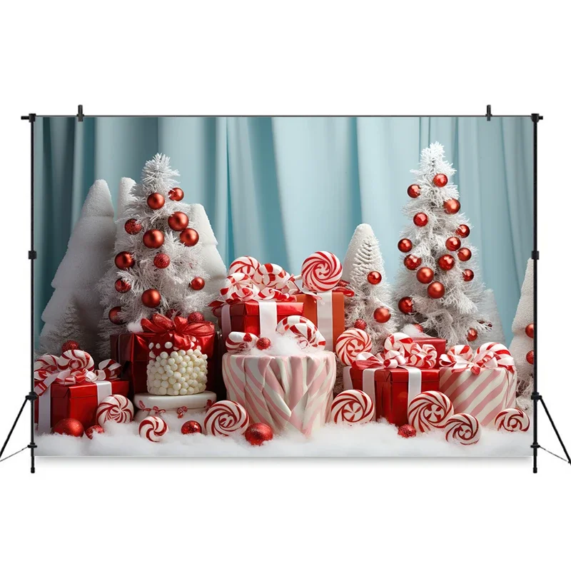 Christmas Red Candy Background For Photography Baby Xmas Tree Newborn Photo Backdrop Winter Girl Kid Birthday Party Decor Studio