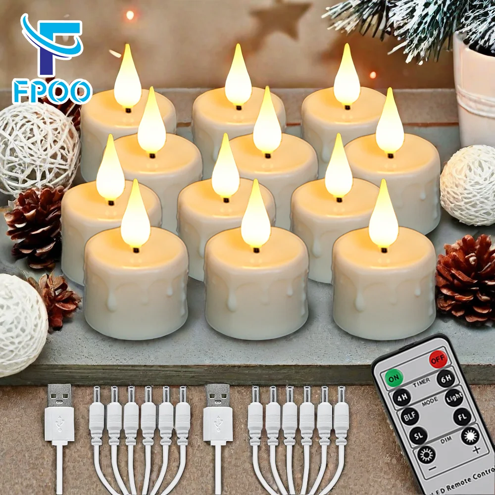 

FPOO Rechargeable LED Electronic Candles Flameless Flickering USB Charged Tealight Timed Remote Home Decoration Led Candle Light