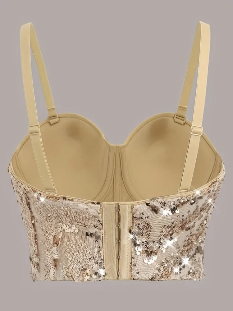 Sequin Female Corset Top Women Camis Nightclub Fishbone Short Chest Binder Sexy Camisole Mujer Lingerie Tube Bra Debardeur