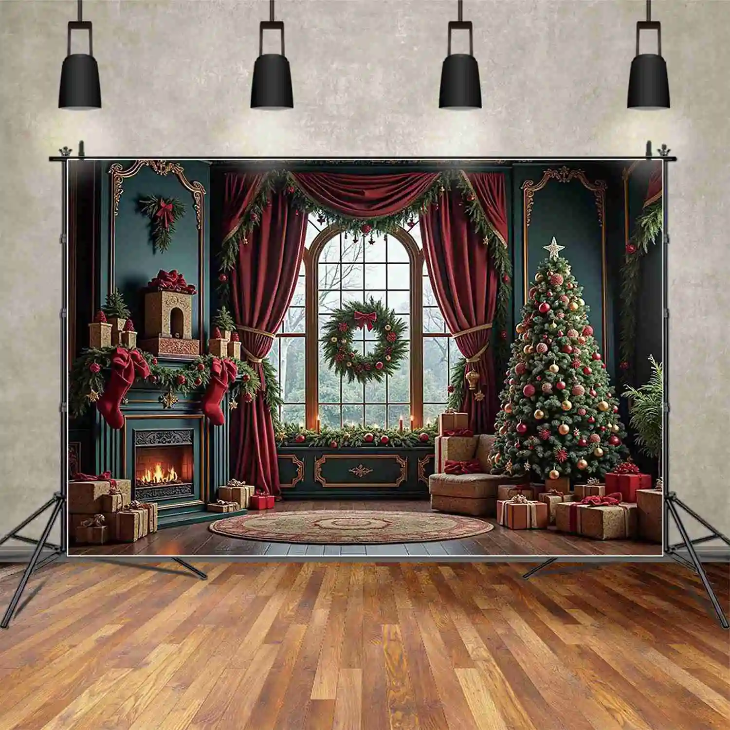 MOON.QG Fondo de decoración navideña fotografía alfombra luz árboles de Navidad sesión fotográfica telón de fondo niños estudio fotomatón Accesorios