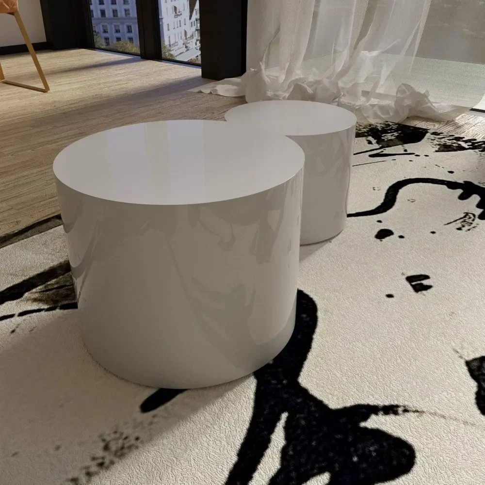 Conjunto de mesa de centro redonda de 2, mesa de centro aninhada e conjunto de mesa final para sala de estar e escritório, sem montagem