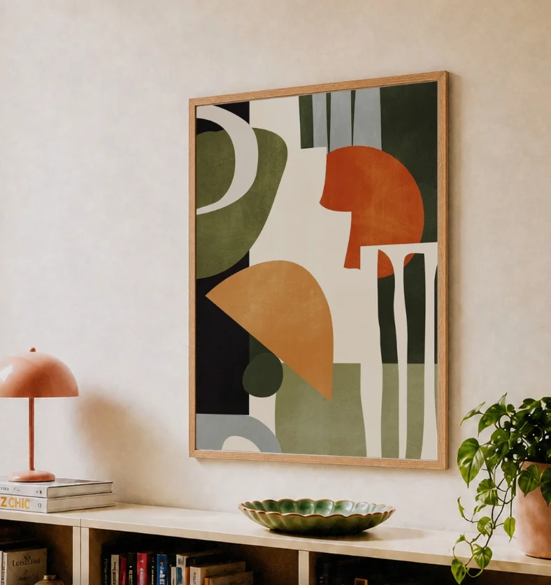 Mid Century Modern Abstract Shapes Wall Art, Earth Tone Geometric Print, Boho Neutral Decor for Living Room & Bedroom