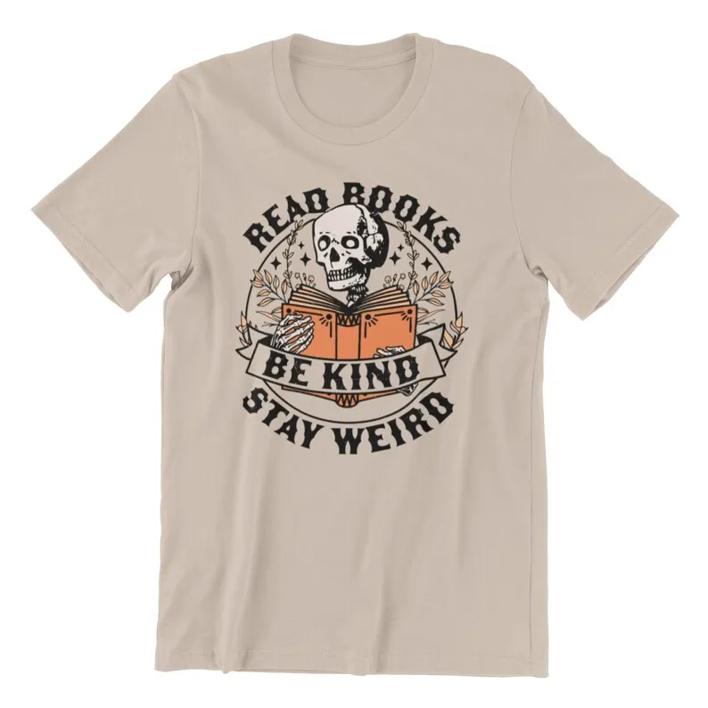 قراءة الكتب Kind Stay Weird Bookish Book Lover Bookworm الهيكل العظمي القراءة المتضخم الرسم الشارع الشهير خمر الرجعية الجمالية #4