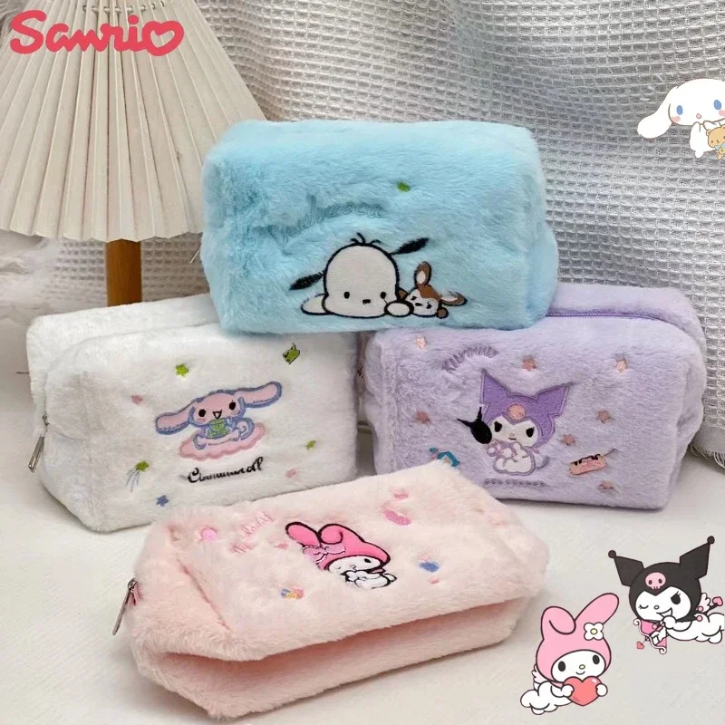 Kawaii Plushes Makeup Bags Kuromi My Melody Cinnamoroll Cartoon Pencil Case High Capacity Toiletry Pocket Cosmetic Storage Pouch