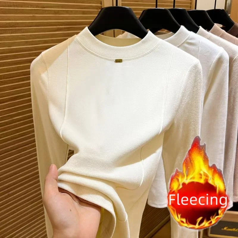 Winter Casual Matching Long Sleeve Top O-Neck Slim Pullover Chic Office Lady's Thermal T-Shirts & Blouses New In Women's Blouses