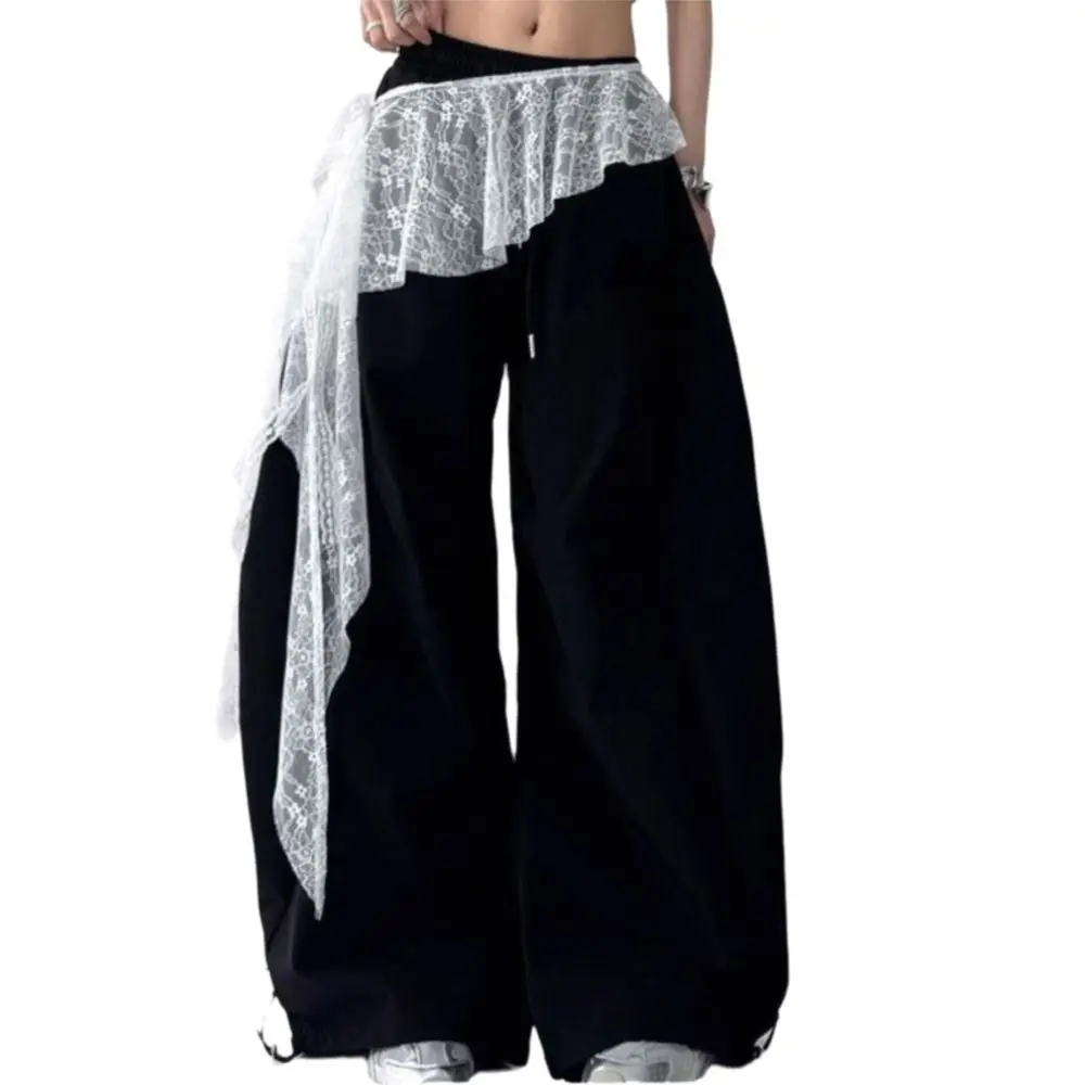 

Embroidered Flower Lace Mini Skirt See Through Irregular Lace Up Ruffles Skirt Lace-up Design Harajuku Butt Curtain