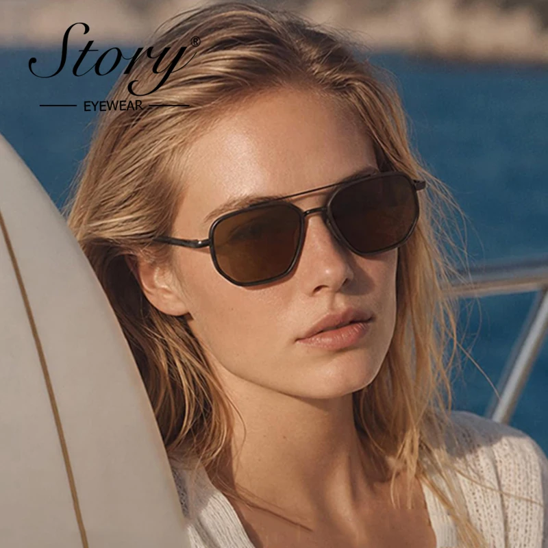 Retro Classic Polarized Pilot Sunglasses for Women Men Metal Double Bridge Sqaure Sun Glasses UV400 Driving Travel Shades Z3905