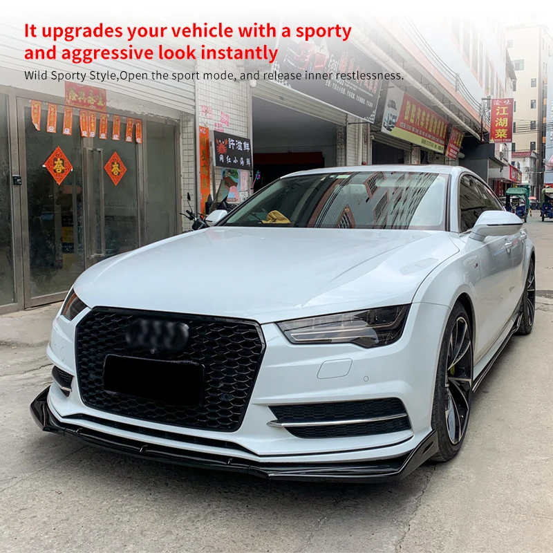 

Car Front Bumper Splitter Lip Body Kit Spoiler Diffuser ABS Deflector Carbon Look Accessories For Audi A7 2015 2016 2017 2018
