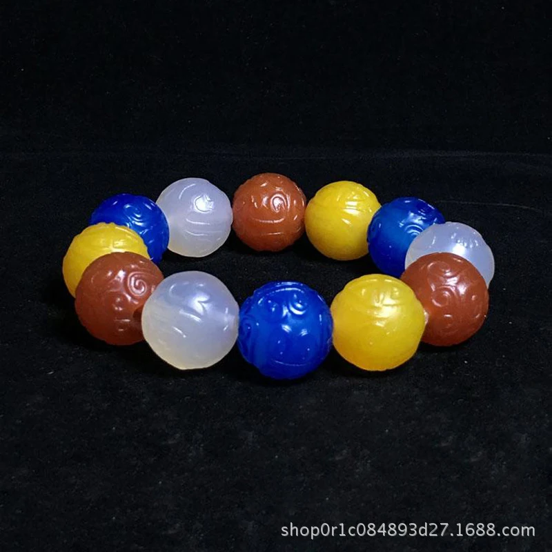 

Natural Seven-Color Agate Men and Women, Pattern Multi-Precious Bead Bracelet 20mm