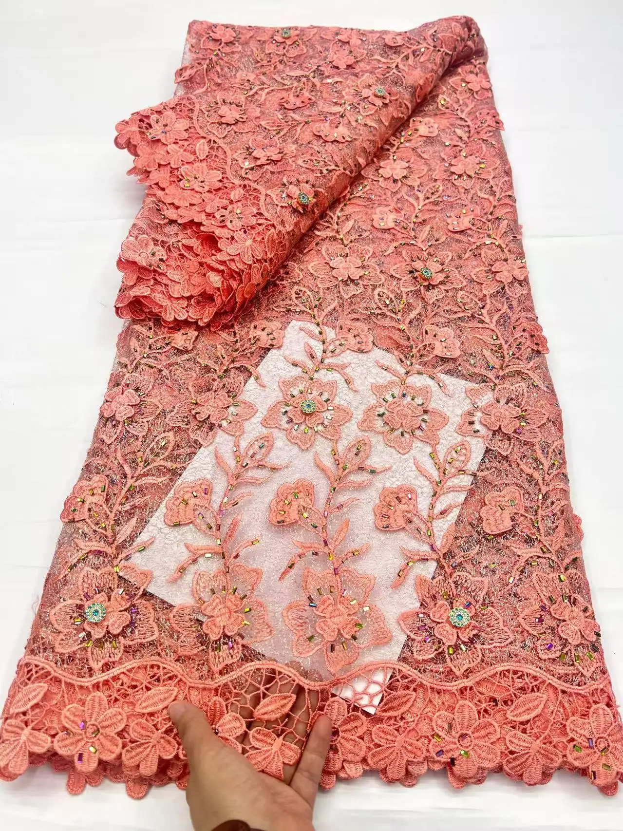 

Luxury Lace Cord Guipure Fabric High Quality Knitted Water Soluble Nigerian African Lace Fabric for Wedding Dress Sewing 5 Yards