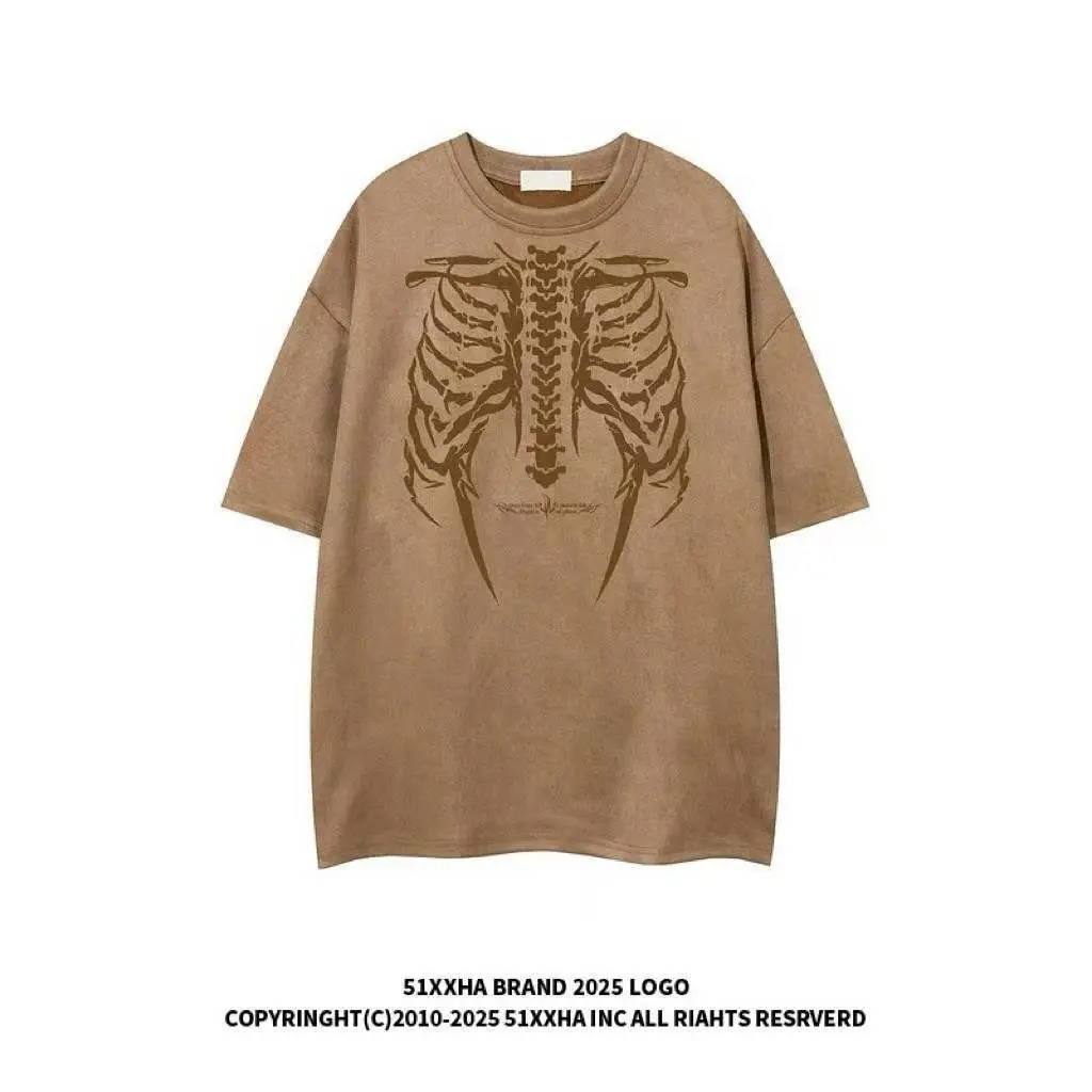 Amerikanischen Streetwear Trend Vintage Knochen Flügel Gedruckt Grafik T-shirt Männer Frauen Sommer Lose Anliegende Paar Casual Kurzen Ärmeln