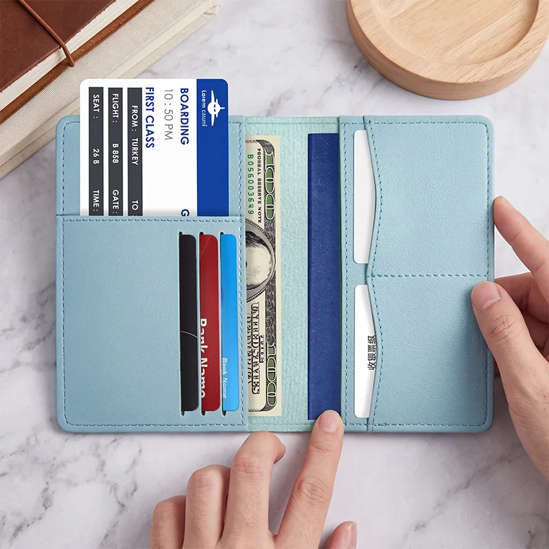 Creative Solid Color Pu Leather Passport Holder Case Travel Passport Book Protective Cover Leather Multi-card Credit Card Bag